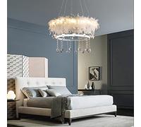 KXEcoLife Feather Lamp Nordic Pendant Light, Modern Romantic Ceiling Haning Lamp, White/Pink Creative Art Crystal Shade Chandelier for Girls Room, Bedroom, Living Dining Room