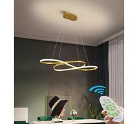 KXEcoLife Home Decoration Integrated LED Pendant Lamp 75W Chrome Remote Control Modern Minimalist Spiral Twisted Long Line Chandelier Gold And Black For Dining Room Living