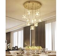 KXEcoLife Ice Cube Shape Glass Chandelier Staircase Lamp Long for High Ceiling Simple Modern Pendant Light Living Room Duplex Building Villa Hollow Multi Lights Large Made in China