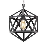 KXEcoLife Industrial LED Chandelier Modern Geometric Pendant Light Antique Iron Ceiling Fixture for Dining Room Living Kitchen Island Stylish Black Restaurant Lighting (42cm)