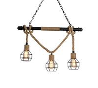 KXEcoLife Industrial Pendant Lamp, 3-Light Hemp Rope Ceiling Light Chandelier Retro Edison LED Fixtures Lighting for Dining Room Bedroom Living Made in China