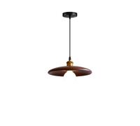 KXEcoLife Japanese Wabi-sabi Round Plate Wooden Chandelier,E27 Base Single Head Hanging Light,Indoor Adjustable Height Ceiling Light Fixture for Kitchen Island Dining Room Bedroom(Brown 28cm
