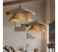 KXEcoLife LED Pendant Light Rustic Boho,Woven Twine Chandelier Coastal Hanging Lighting,Adjustable Vintage Height Farmhouse Lampshade for Living Room Bedroom Hardwire