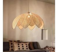 KXEcoLife LED Pendant Light Woven Boho Chandelier Fixture,Rattan,Wicker Hanging Ceiling,Handmade Basket Lampshade for Kitchen Island