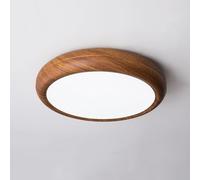 KXEcoLife Mid Century Modern Dimmable LED Flush Mount Ceiling Light - Vintage Rustic Wood Design for Bathroom Bedroom Living Room Kitchen Round Farmhouse Lamp (Diameter)