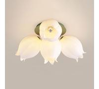 KXEcoLife Mid Century Modern Dimmable Sputnik Chandelier Kids Room 4-Light White Flush Mount Ceiling Light With Remote Vintage Fixture For Bedroom Dining Kitchen