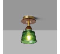 KXEcoLife Mid Century Modern Glass Flush Mount Ceiling Lighting Fixture Vintage Green Hallway Light Fixtures French Small Lamp With Cylinder Shade Walnut Chandeliers For Porch