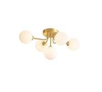 KXEcoLife Mid Century Modern White Glass Globe Ceiling Light 5 Lights Black Brass Lamp Semi Flush Mount Bathroom Fixture Sputnik Chandeliers Vintage Close To Hallway Lighting