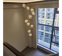 KXEcoLife Minimalist Long Chandelier Staircase Pendant Lights Irregular Crystal Drop Shaped Ceiling Lamp For Modern Interiors Large Living Room, In The Villa, Duplex Building(Size:10 ball)