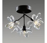 KXEcoLife Modern 3-Light Small Crystal Chandelier Semi Flush Mount Ceiling Light Fixture Flower Lamp Close to for Closet Hallway Entryway Kid's Room(Color:Black)