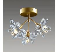 KXEcoLife Modern 3-Light Small Crystal Chandelier Semi Flush Mount Ceiling Light Fixture Flower Lamp Close to for Closet Hallway Entryway Kid's Room(Color:Gold)