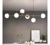 KXEcoLife Modern 6Light Linear Pendant Lamp Adjustable Height Vintage Crystal Globe Lighting MidCentury Industrial Fixtures for Kitchen Island & Living Room Farmhouse Decor