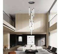 KXEcoLife Modern Adjustable Height Chandelier - Chic Acrylic Stair Light Long Linear Pendant Lamp for High Ceilings Perfect Living Room Dining & Bar Decor.