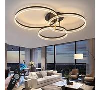 KXEcoLife Modern Black LED Ceiling Light Dimmable Rings Design Creative Acrylic Chandelier for Living Room Kitchen Bedroom Office & Kids' - Stylish Indoor Lighting Fixture