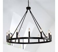 KXEcoLife Modern Black Round Wagon Wheel Chandelier with 12 Lights 38-Inch Pendant Light for Living Room, Hallway, Foyer, Outdoor Veranda Lighting Decor