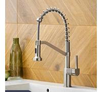 KXEcoLife Modern Brass Kitchen Faucet - Pull Down Single Handle Swivel Spout, Brushed Nickel Vessel Mixer Tap for Sink, Stylish Chandelier Design, Easy to Install