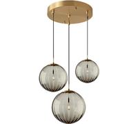 KXEcoLife Modern Ceiling Lights Gold 3 Hanging Pendant Large Smoke Glass Globe Cluster Chandelier Brush Brass Kitchen Island Fixture Nordic Multi ing