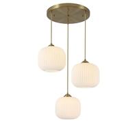 KXEcoLife Modern Ceiling Lights Large 3 Cluster Chandelier Gold Globe Pendant Kitchen Island White Ribbed Glass Antique Brass Chandeliers for Dining Room