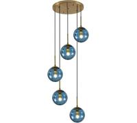 KXEcoLife Modern Ceiling Lights Nordic Blue Glass Pendant 5- Globe Cluster Brushed Gold Kitchen Island Farmhouse Multi Hanging Fixture