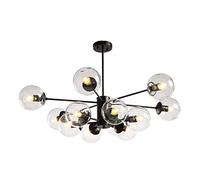 KXEcoLife Modern Chandelier Black Lamp Base Adjustable,Magic Bean For Restaurant Café,E27 Industrial Artificial Satellite Earth Glass Shade-Blue lampshade 16 head Decoration