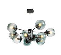 KXEcoLife Modern Chandelier Black Lamp Base Adjustable,Magic Bean For Restaurant Café,E27 Industrial Artificial Satellite Earth Glass Shade-Blue lampshade 16 head Decoration