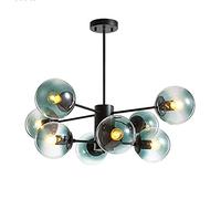KXEcoLife Modern Chandelier Black Lamp Base Adjustable,Magic Bean For Restaurant Café,E27 Industrial Artificial Satellite Earth Glass Shade-Blue lampshade 16 head Decoration