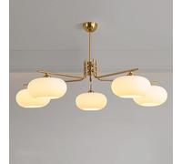 KXEcoLife Modern Cream Style Perspex Chandelier, Scandinavian Rustic Living Room, Bedroom, Dining Room Hall Light, Brass, Large (22CM Shade), 5 Heads, LED, E27 Base