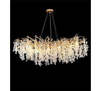 KXEcoLife Modern Crystal Tree Branch Chandelier Luxury Rectangular Leaf Pendant Light Kitchen Island Hanging Fixture for Living Room Dining Foyer Entryway,L100cm