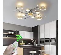 KXEcoLife Modern LED Crystal Ceiling Light with Remote Control Chic Design Chandelier for Dining Room Gold Aluminum Frame Acrylic Shade Adjustable Brightness Indoor Hallway Lighting