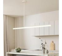 KXEcoLife Modern LED Pendant Light, 40W Adjustable Chandelier with Remote Control, Linear Dining Lamp for Home, Kitchen, Office, Restaurant, 120cm White Design