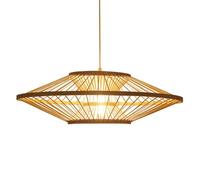 KXEcoLife Modern Natural Style Hanging Lamp Beige Woven Geometric Shape Pendant Light Bamboo Material Chandelier Suitable for Lobby Bedroom Kitchen Island Corridor