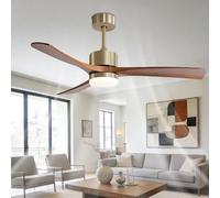 KXEcoLife Modern Smart Ceiling Fan Light with Remote/APP/Voice Control, Walnut Wood for Bedroom Dining Room Living 6 Speeds Quiet Fans Dimmable LED