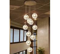KXEcoLife Multi Lights Duplex Hollow Living Room Loft Chandelier Multi-Balls Minimalist Staircase Long Modern Creative Hotel Villa Stairwell High Ceiling Pendant Light Metal Crystal Lampsha