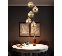 KXEcoLife Multi Lights Duplex Hollow Living Room Loft Chandelier Multi-Balls Minimalist Staircase Long Modern Creative Hotel Villa Stairwell High Ceiling Pendant Light Metal Crystal Lampsha