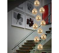 KXEcoLife Multi Lights Duplex Hollow Living Room Loft Chandelier Multi-Balls Minimalist Staircase Long Modern Creative Hotel Villa Stairwell High Ceiling Pendant Light Metal Crystal Lampsha