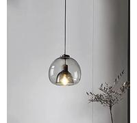KXEcoLife Nordic Classical Blown Glass Pendant Light For Kitchen Island Smoke Gray Shade Round Bubble Chandelier Lighting Industrial Spherical LED Hanging Restaurant Bedside Bedro Made