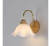 KXEcoLife Nordic Elegant Wall Light Milk White Glass Sconces Single Lantern Bedside Lamps Indoor Mounted Wood Base For Living Room Entrance Hall, Without switch