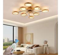 KXEcoLife Nordic LED Ceiling Light Modern Wood Chandelier for Living Room & Restaurant Creative Round Fixture with Remote Control Dimmable Metal Decor Home Dining Spaces