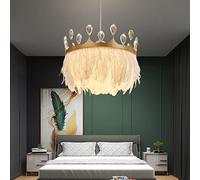 KXEcoLife Real Feather Light Lovely Crystal Chandelier, White Modern Island Pendant Lights, Ceiling Fixture for Dining Room Kitchen Girl's Bedroom Living