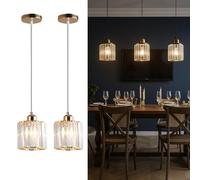 KXEcoLife Rechargeable Battery Operated Pendant Light - Modern USB Crystal Glass Ceiling Lamp for Kitchen Island Living Room & Bedroom No Wiring Easy Hanging Fixture