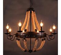 KXEcoLife Retro Industry Pendant Lights Dining Table Hanging Lamp Height Adjustable Restaurant E14 Base Hemp Rope Candle Chandelier Living Room Rustic Ceiling Clothing Store