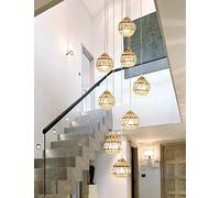 KXEcoLife Staircase Multi Lights Chandelier Crystals Duplex Building Long Dropping Pendant Light Spiral Villa Hollow Living Room Apartment Loft Rotating Large (Color : A) Made in China