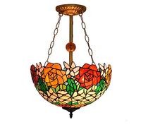 KXEcoLife Tiffany Style Ceiling Pendant Light 16 inch Vintage Stained Glass Lampshade 3 x E27 Flush Mount Chandelier Lighting Fixture for Kitchen Island Stairway Bedroom Cloakroom,F