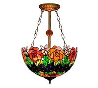 KXEcoLife Tiffany Style Ceiling Pendant Light 16 inch Vintage Stained Glass Lampshade 3 x E27 Flush Mount Chandelier Lighting Fixture for Kitchen Island Stairway Bedroom Cloakroom,E