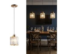 KXEcoLife USB Rechargeable Battery Operated Pendant Light - Modern Crystal Glass Ceiling Lamp No Wiring Hanging Fixture for Kitchen Island Living Room Bedroom Easy Install