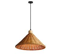 KXEcoLife Vintage Boho Style Chandelier, Woven Rattan Hanging Light, Hand-Woven Bamboo Lamp, Wicker Basket, Lamp for Dining Room, Kitchen, Living Room Island