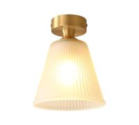 KXEcoLife Vintage Brushed Brass Hallway Semi Flush Mount Ceiling Light Fixture Mid Century Stripe Glass Porch Lighting Modern Gold Close To Lamp For Living Room Stairs Aisle Balcony