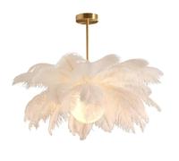 KXEcoLife White Ostrich Feather Pendant Light Elegant Chandelier Ceiling Lamp for Bedroom & Living Room Stylish Lighting Fixture Soft Illumination Home Decor