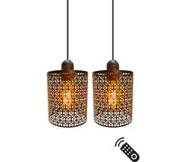 KXEcoLife Wireless Remote Control Adjustable Pendant Light Battery-Powered Non-Wired Chandelier for Kitchen Dining Table Living Room Bedroom Farmhouse Decor.