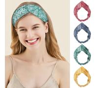 KXF 4 Packs Headbands for Women Soft Stretchy Hair bands Ladies Girls Boho Headbands for Women's Hair Elastic Fashion Print Head bands for Adult Women Accessories Makeup Yoga Running Sports Hairband